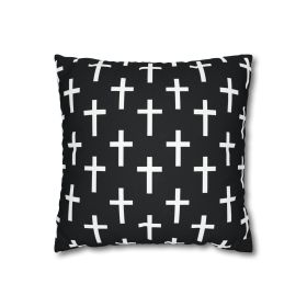 Decorative Throw Pillow Covers With Zipper - Set Of 2, Black And White Seamless Cross Pattern